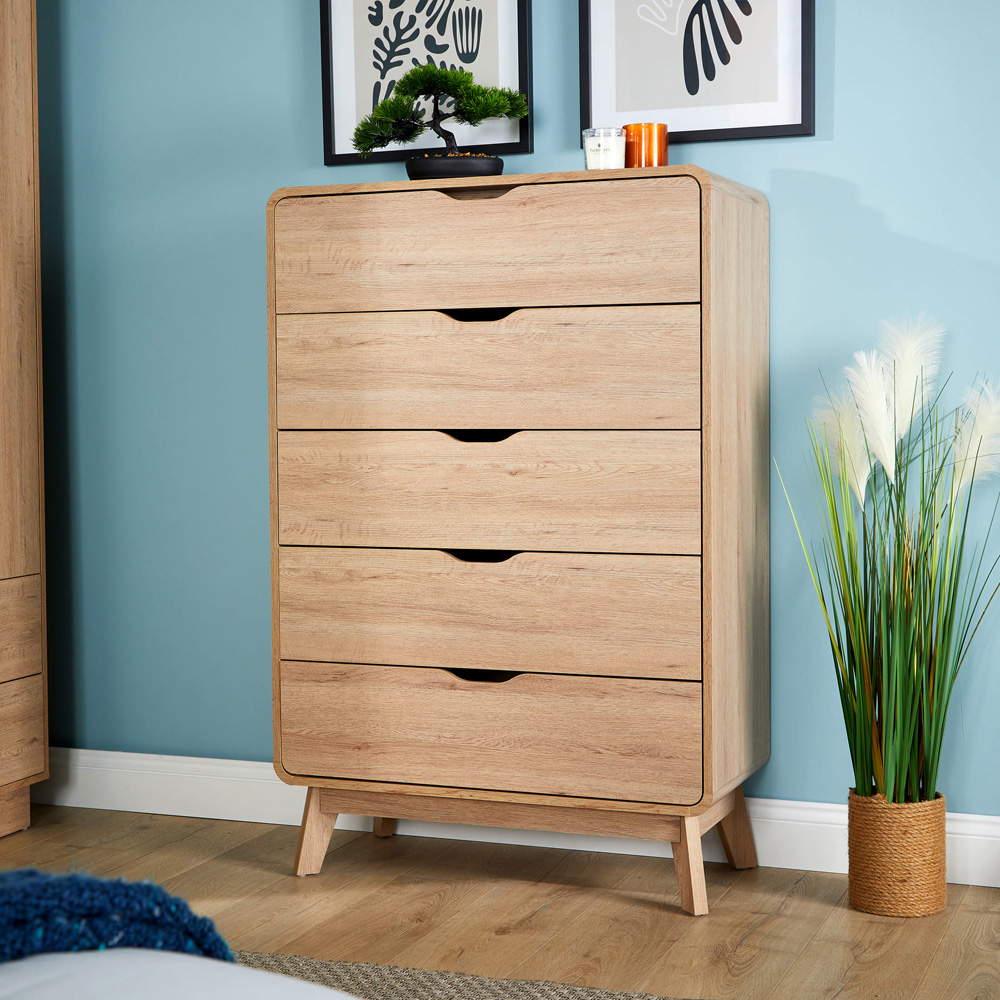 Home Source 5 Drawer Rustic Effect Tall Chest of Drawers Image 9