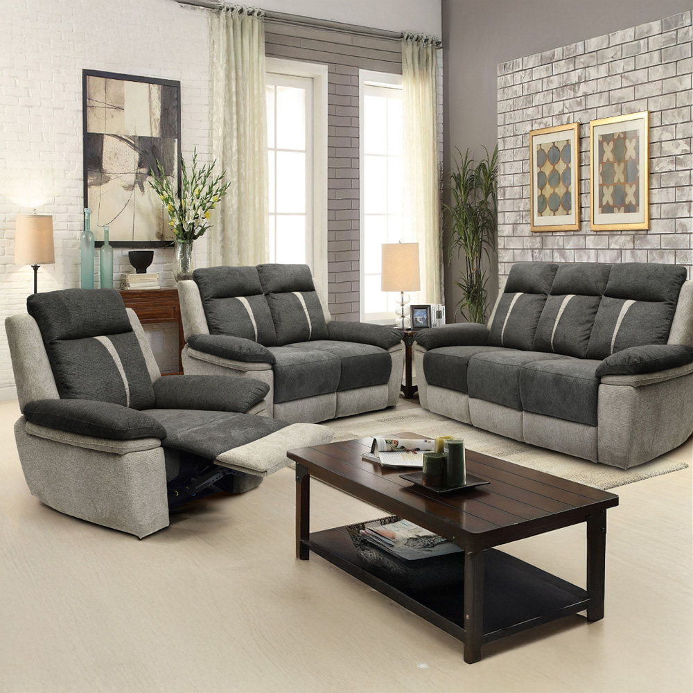 Comfy Living 6 Seater Grey Manual Recliner Sofa Set Image 1