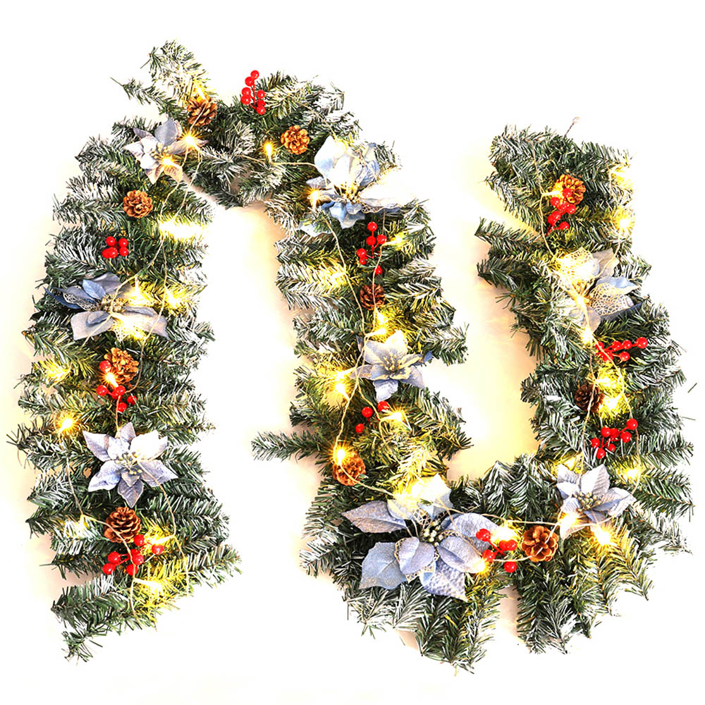 Living and Home Christmas Garland with Blue Flower and Berries 270cm Image 4