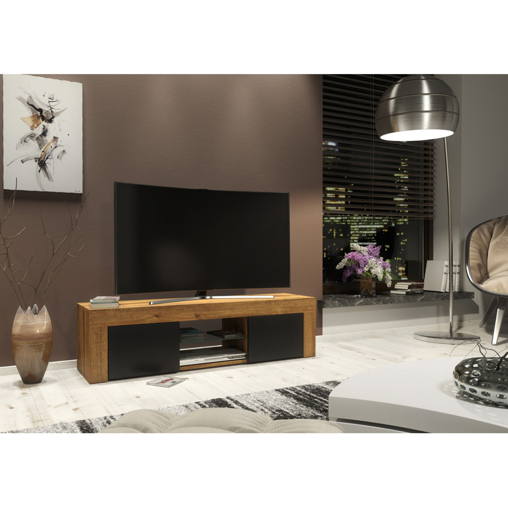 Creative Furniture Loom Dark Oak and Black Matt 2 Door 2 Shelf TV Unit Image 7