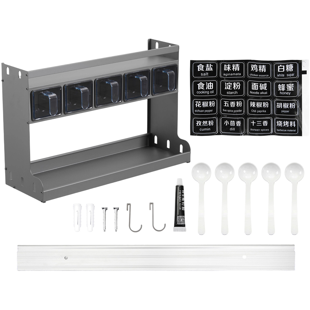 Living and Home 3-Tier Gunmetal Grey Spice Rack with 5 Seasoning Boxes Image 6