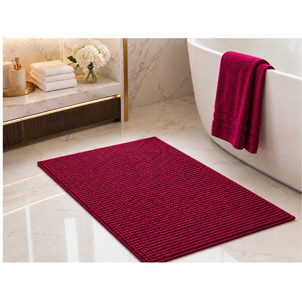 Hand Woven Bobble Bath Mat Ultra Pink Image 2