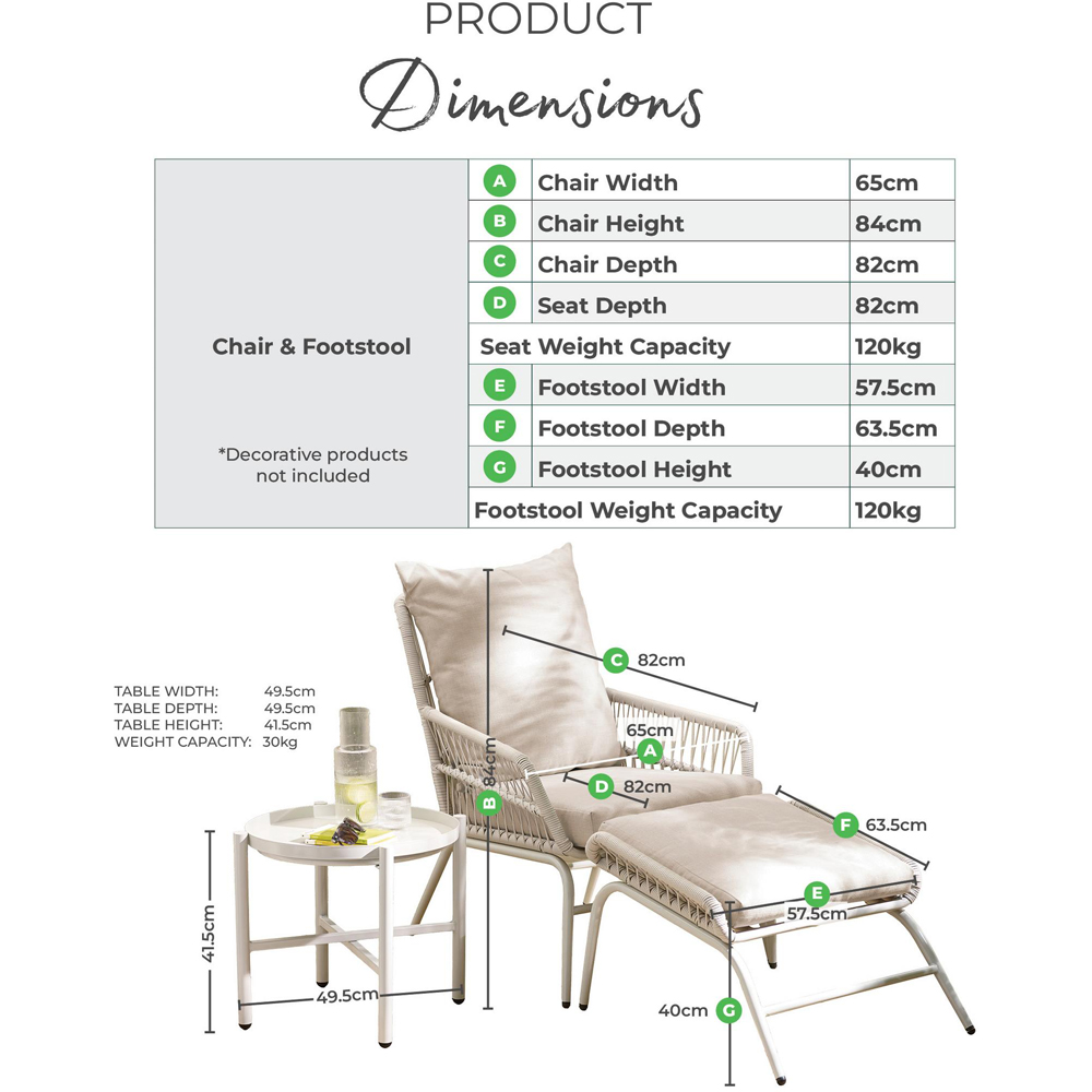 Furniturebox Agen Cream Metal Outdoor Chair with Footstool and Table Image 9