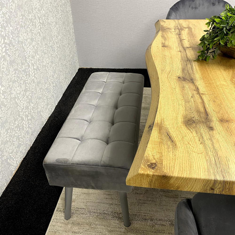 Kosy Koala 6 Seater Wood and Velvet Rectangular Dining Table Set with Benches Grey Image 2