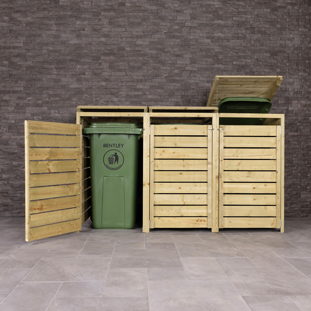 Charles Bentley Wood Triple Bin Storage Cupboard Image 7