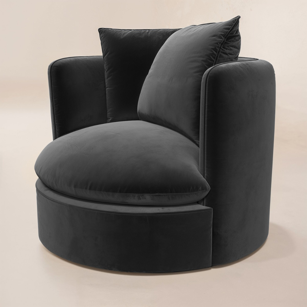 Solace+Co Maisie Grey Velvet Swivel Armchair Image 2