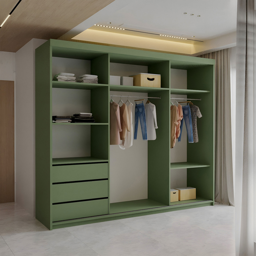 Sliding Wardrobes 4U Pesto 3 Door Green Sliding Wardrobe Image 3