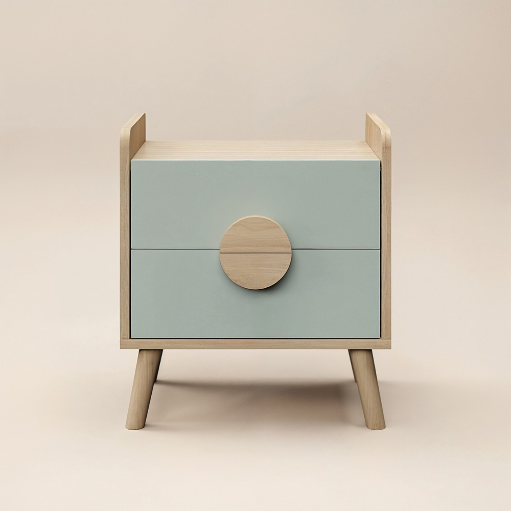 Flair Noah 2 Drawer Green and Oak Bedside Table Image 3