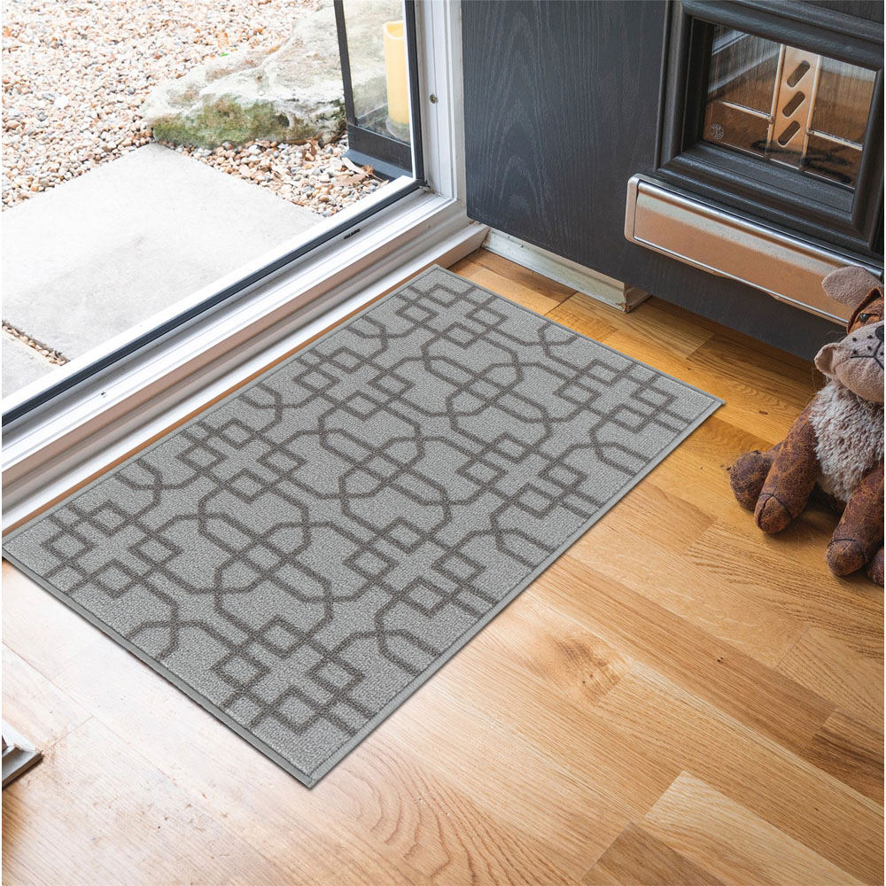 Desire Rugs Havana Silver Cubed Trellis Anti Slip Door Mat 80 x 50cm Image 2