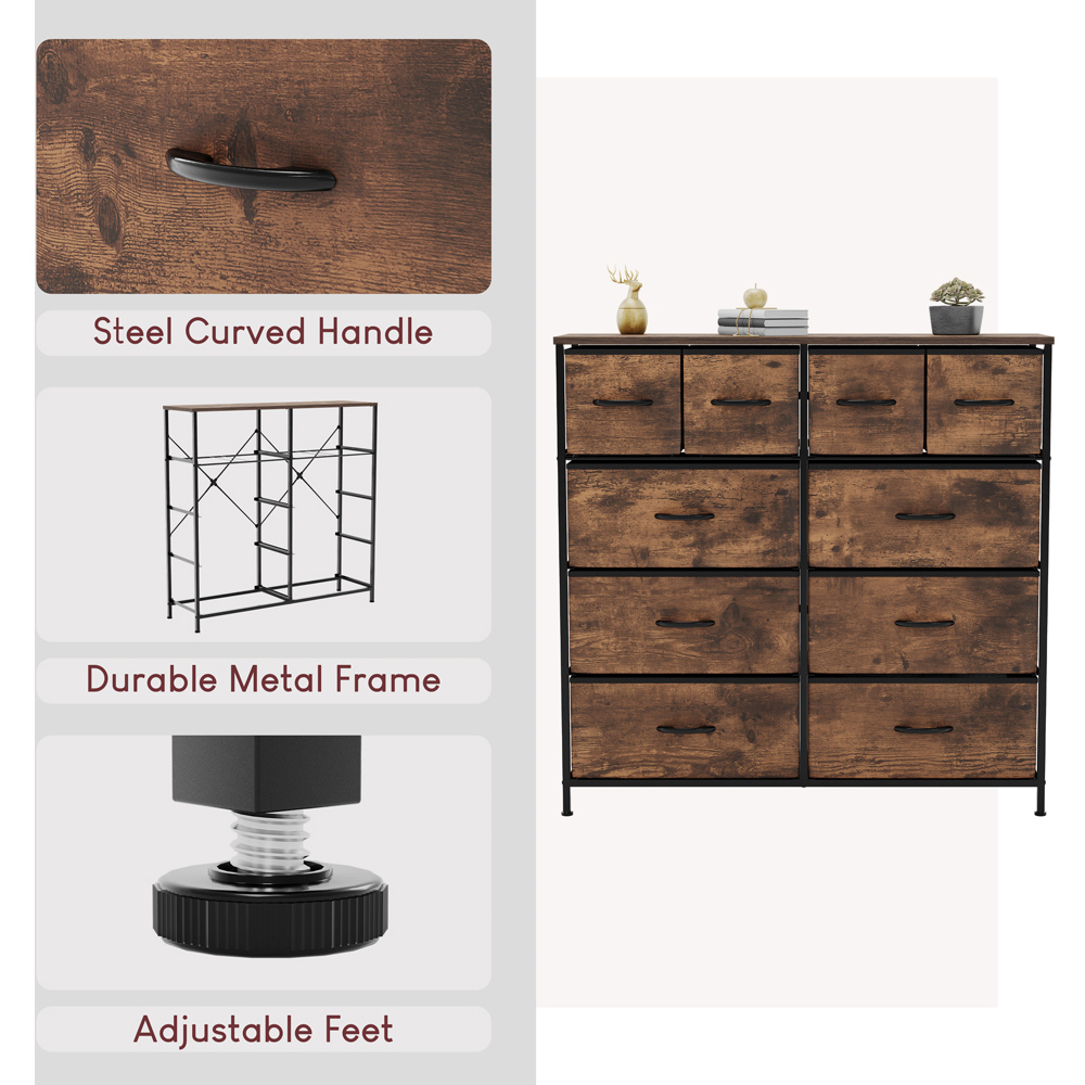 Vida Designs Chorley 10 Drawer Rustic Brown Fabric Chest of Drawer Image 6