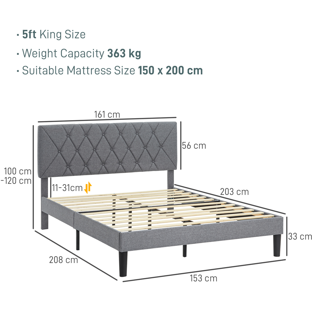 Portland King Size Adjustable Linen Headboard Bed Frame Image 9