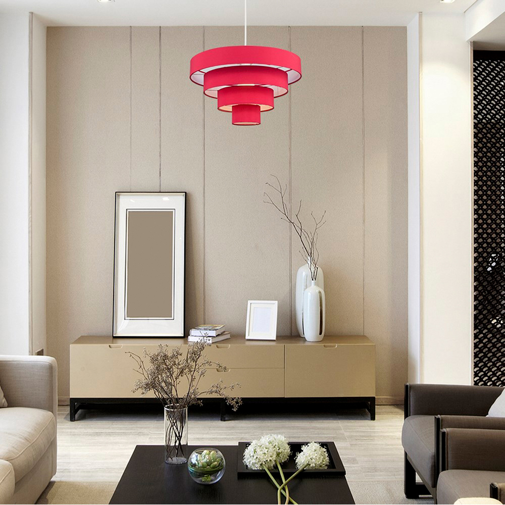 ValueLights 4 Tier Red Fabric Ceiling Pendant Lamp Shade Image 2