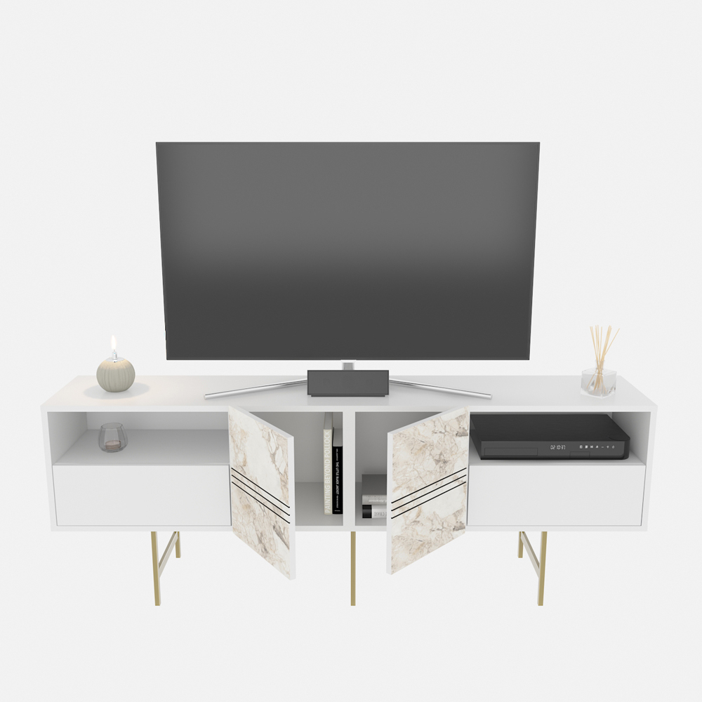 Decorotika Derin White Marble and Gold TV Unit Image 6