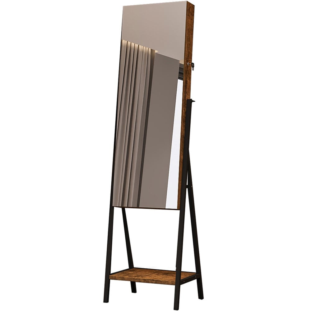 Brown Dark Wood Effect Cabinet Mirror with Bottom Shelf Image 1