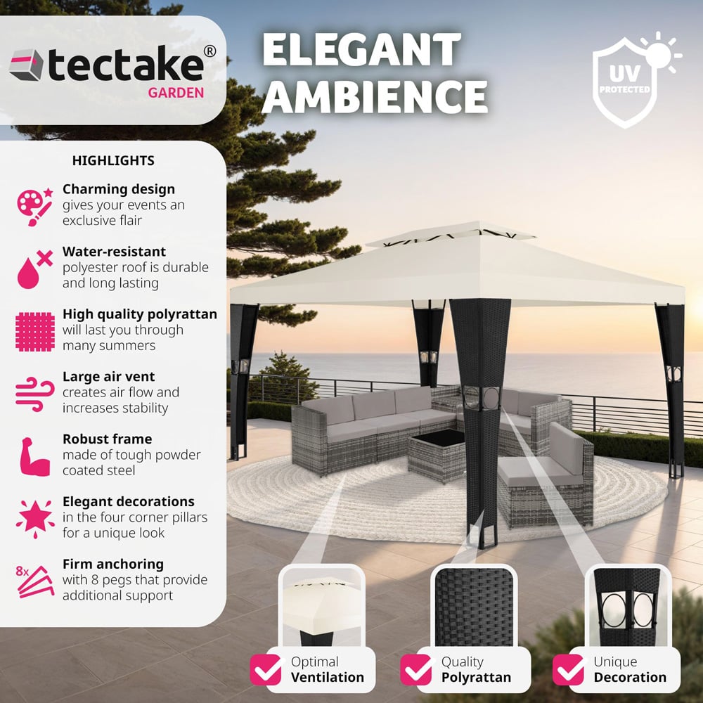 tectake Mona 4 x 3m Black and Cream Double Roof Gazebo Image 6