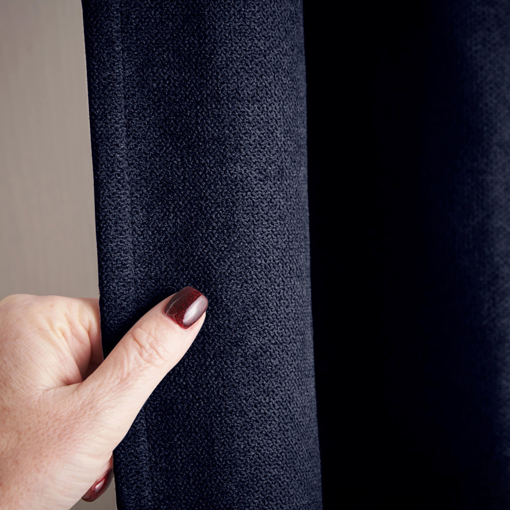 Alan Symonds Navy Velvet Chenille Fleece Lined Pencil Pleat Taped Top Curtains 137 x 213cm Image 4
