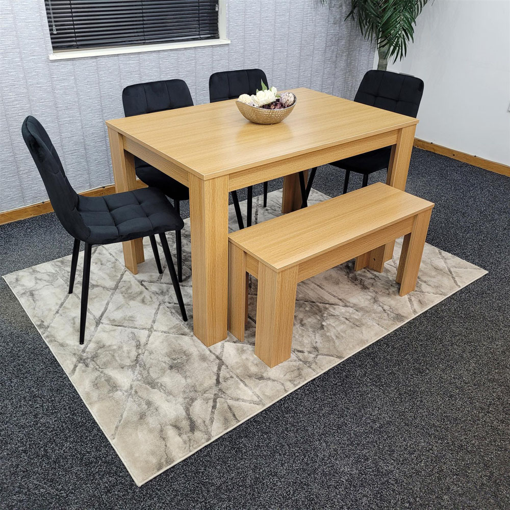 Portland 6 Seater Square Velvet Dining Table Set Oak Effect and Black Image 7