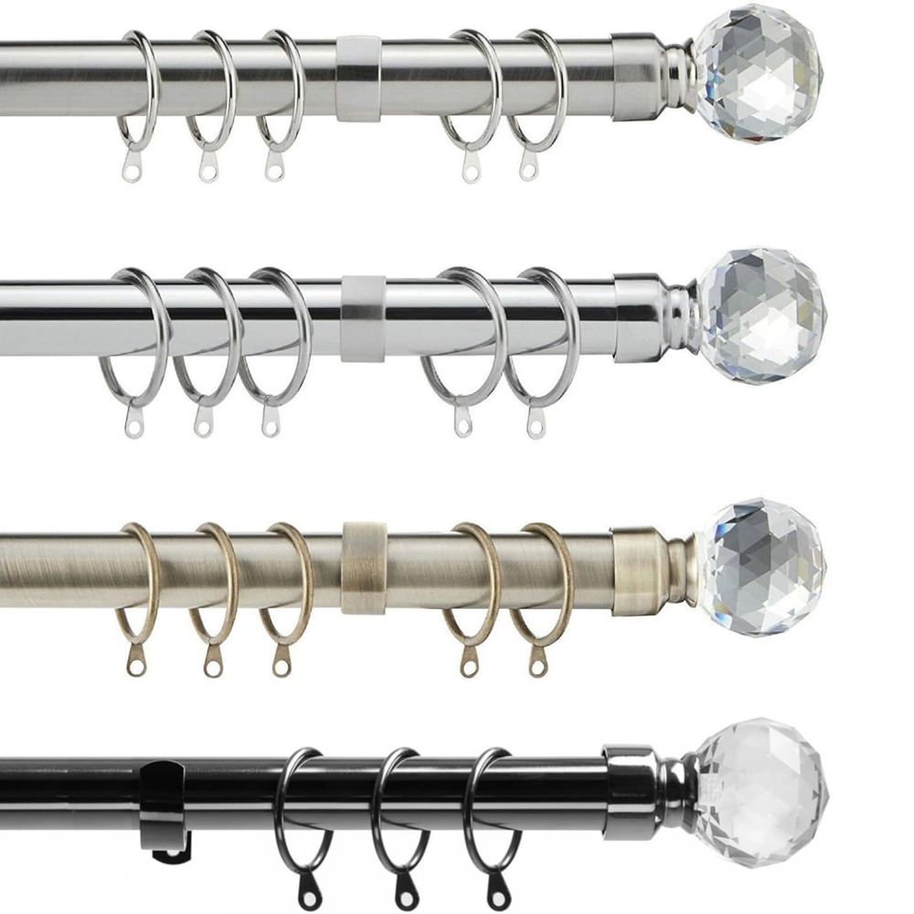 Home Treats 40 to 144cm Extendable Black Nickel Metal Crystal Curtain Pole Image 4