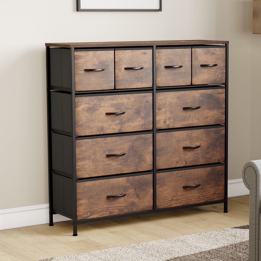 Vida Designs Chorley 10 Drawer Rustic Brown Fabric Chest of Drawer Image 4