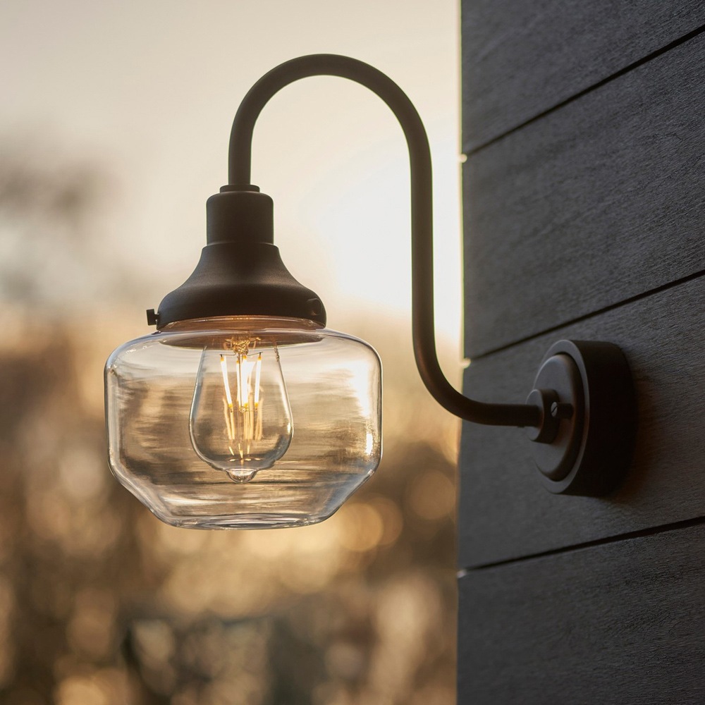 Merano Monza Matt Black Clear Glass Outdoor Dome Wall Lamp Image 6