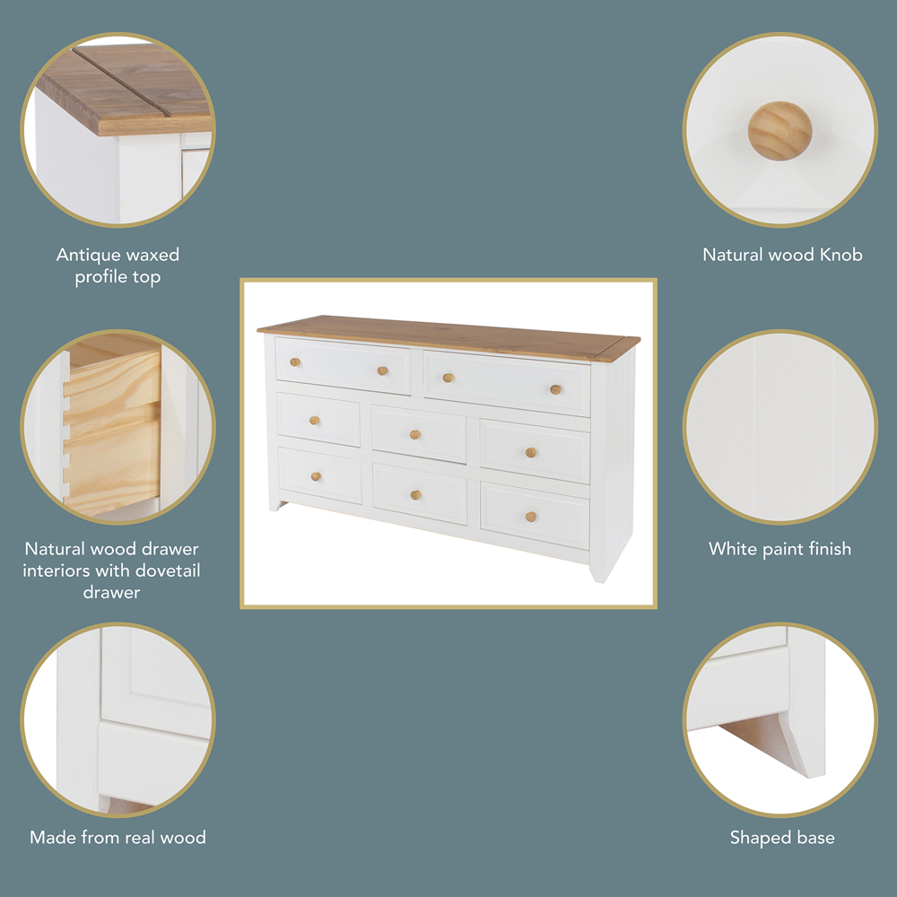 Capri 8 Drawer White Wide Chest of Drawers Image 6
