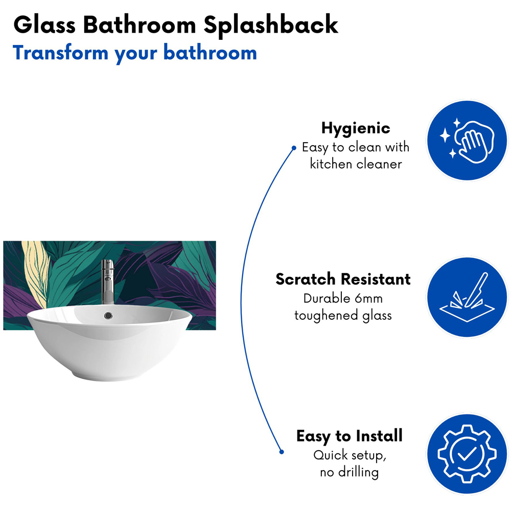 Warren Reed Designer Green and Purple Tropical Leaves Glass Bathroom Splashback 25 x 60cm Image 4