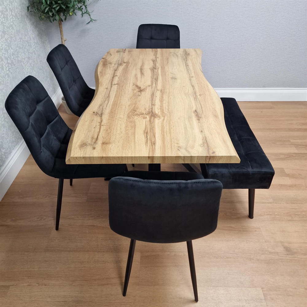 Portland 5 Seater Velvet Wooden Dining Set with Bench Brown and Black Image 8