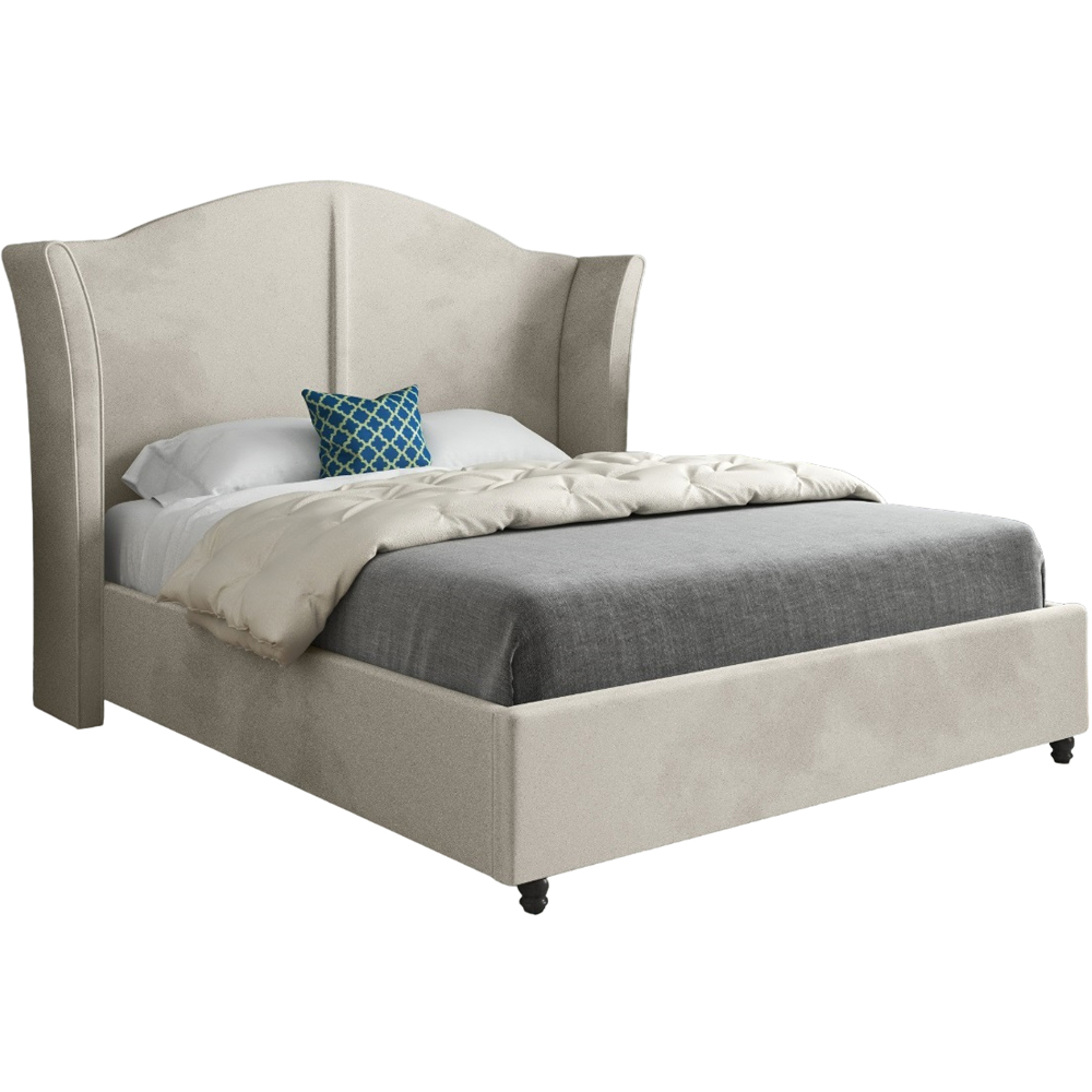 Zampa King Size Silver Soft Velvet Upholstered Bed Frame with Curved Winged Headboard Image 2