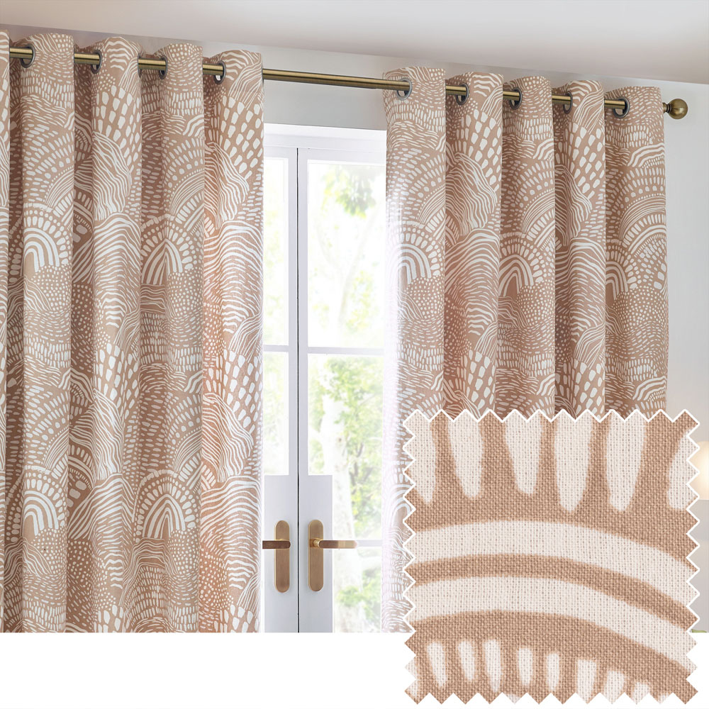 Hoem Nola Oat Abstract Eyelet Curtains 117 x 137cm Image 5