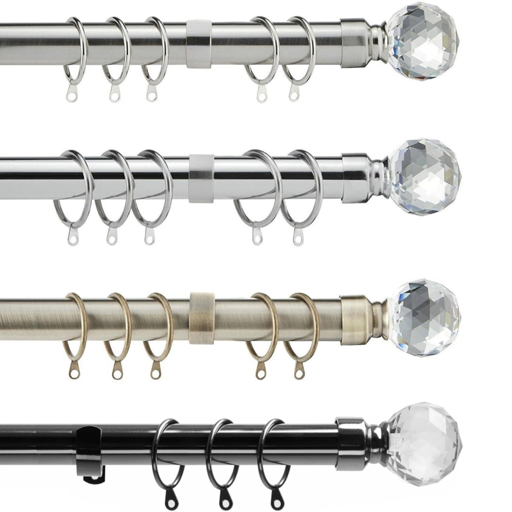 Home Treats 40 to 218cm Extendable Black Nickel Metal Crystal Curtain Pole Image 4