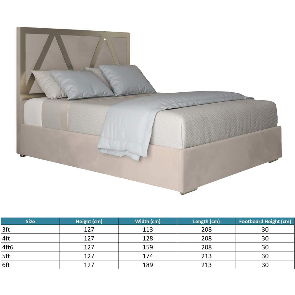 Alison Silver Small Double Velvet Upholstered Metal Bed Frame with Panelled Headboard Image 7