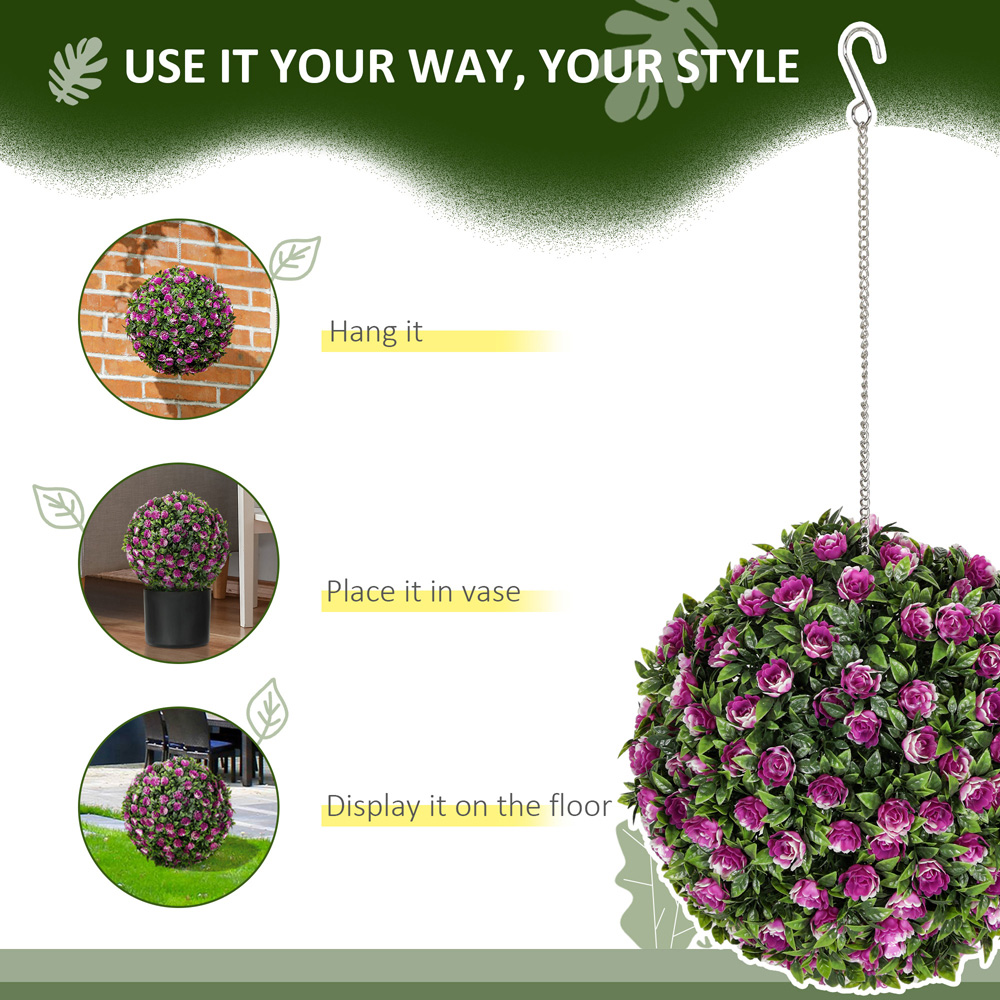 Portland Purple Rose Artificial Plant Hanging Topiary Ball 2 Pack Image 6