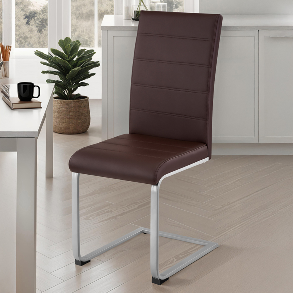 tectake Set of 8 Brown Cantilever High Backrest Dining Chair Image 1