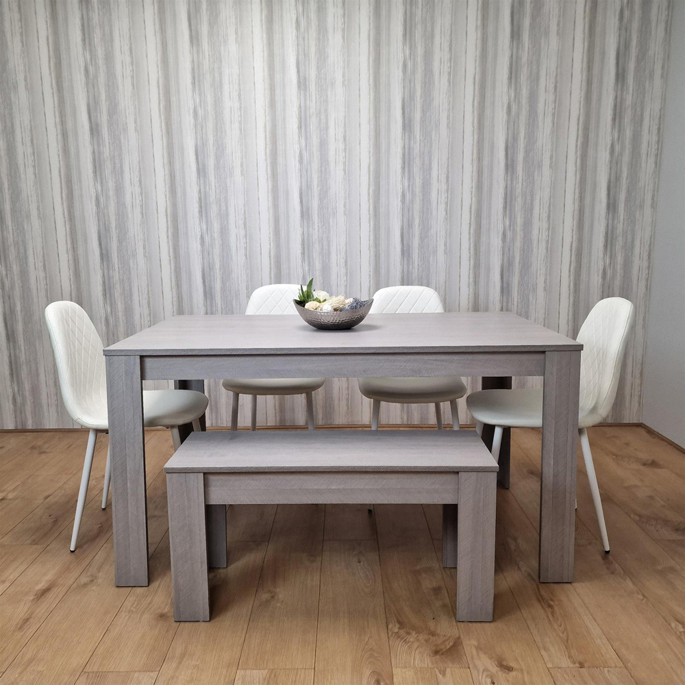 Portland Leather and Wood 6 Seater Dining Set Light Grey and White Image 2