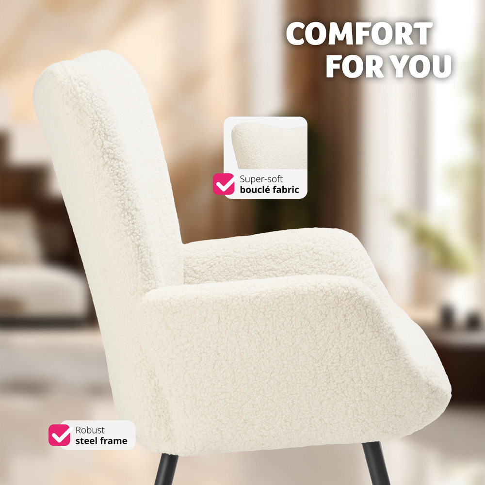 tectake Hygge Cream and Black Boucle Padded Armchair Image 6