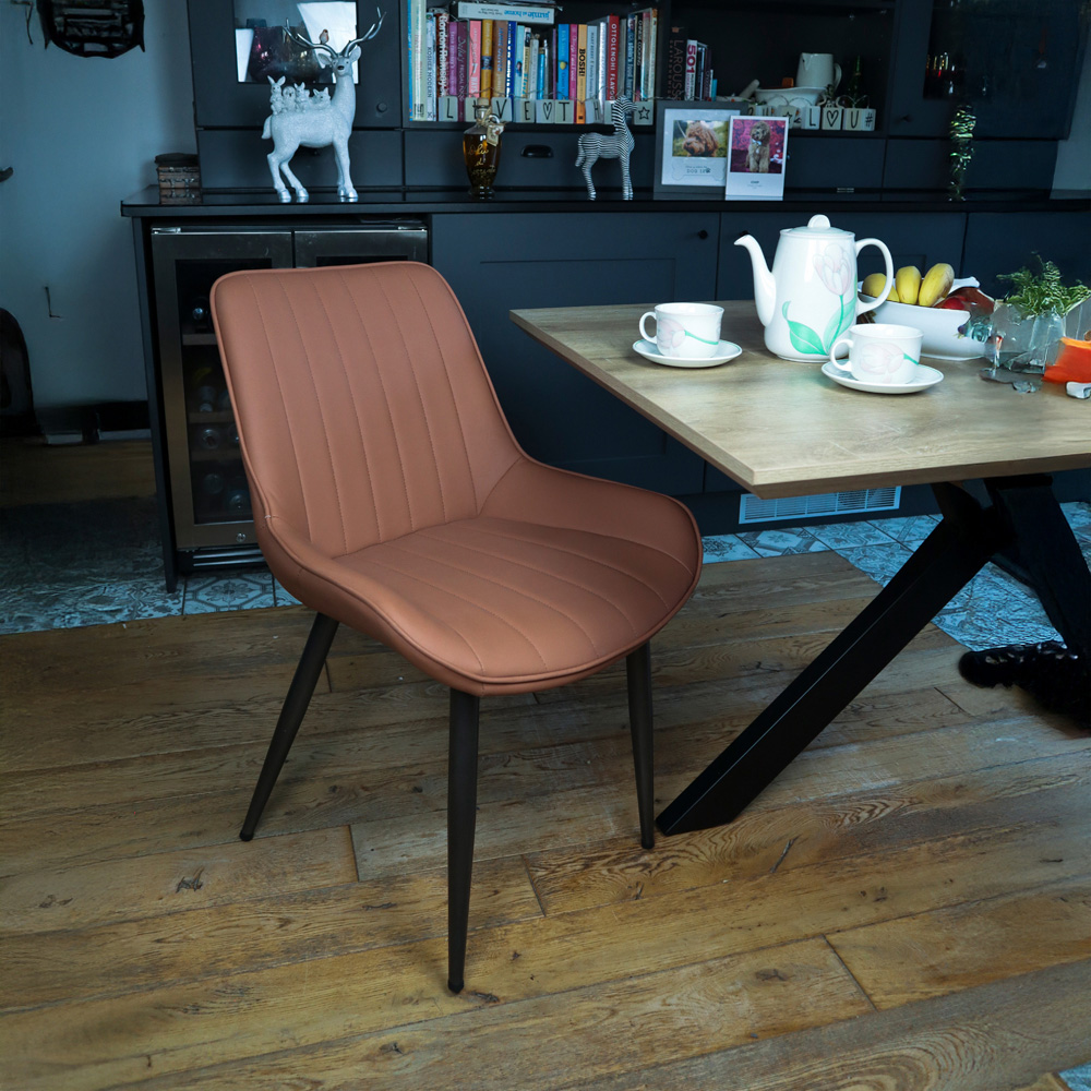 MMT Furniture Designs Set of 2 Tan Bucket Style Dining Chair with Black Legs Image 5