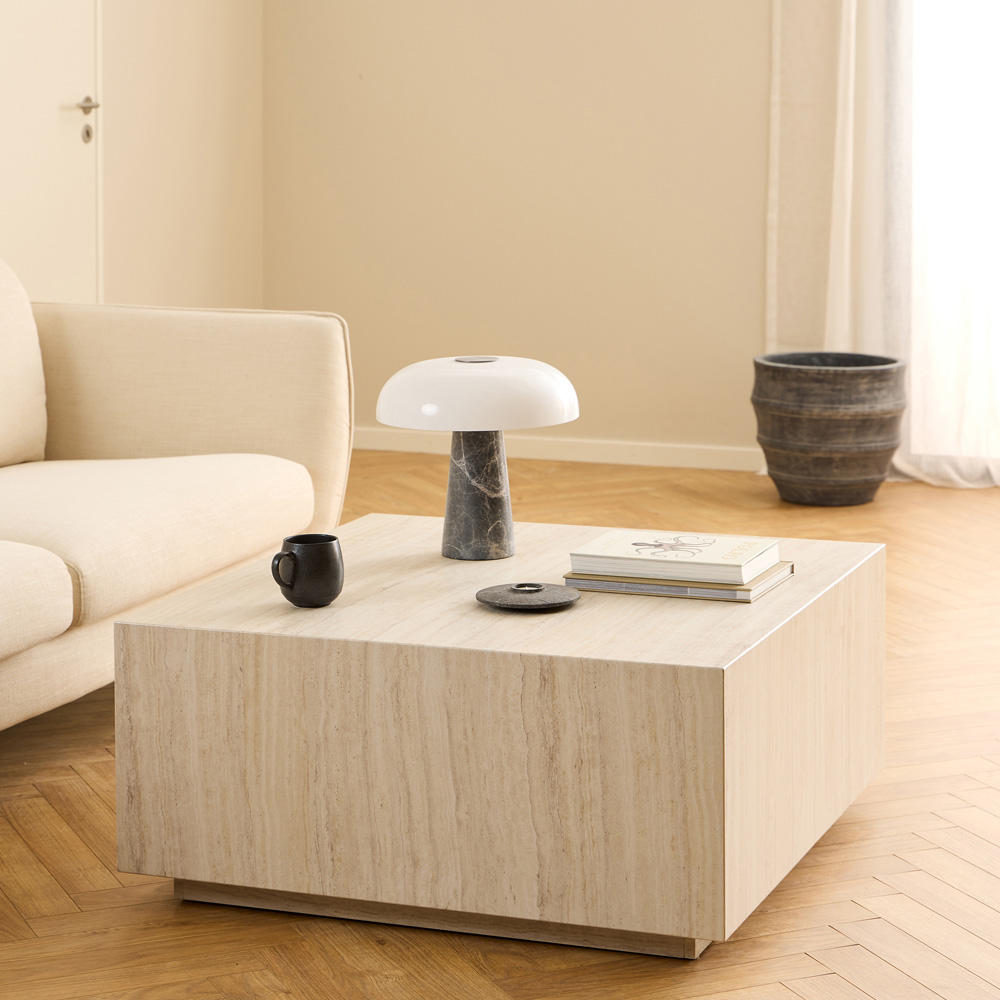 Florence Dice Light Travertine Effect Square Coffee Table Image 7
