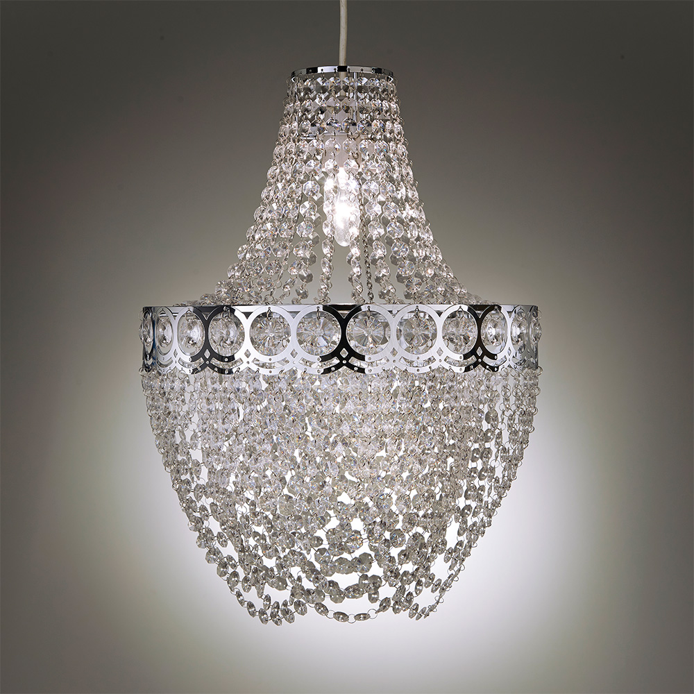 Kliving Hayle Chrome and Clear Acrylic Beaded Chandelier Pendant Light Image 4