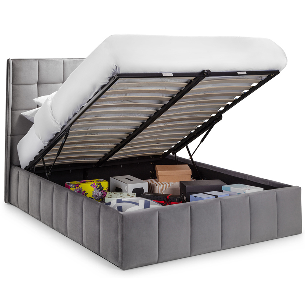 Julian Bowen Gatsby King Size Light Grey Velvet Storage Ottoman Bed Image 3