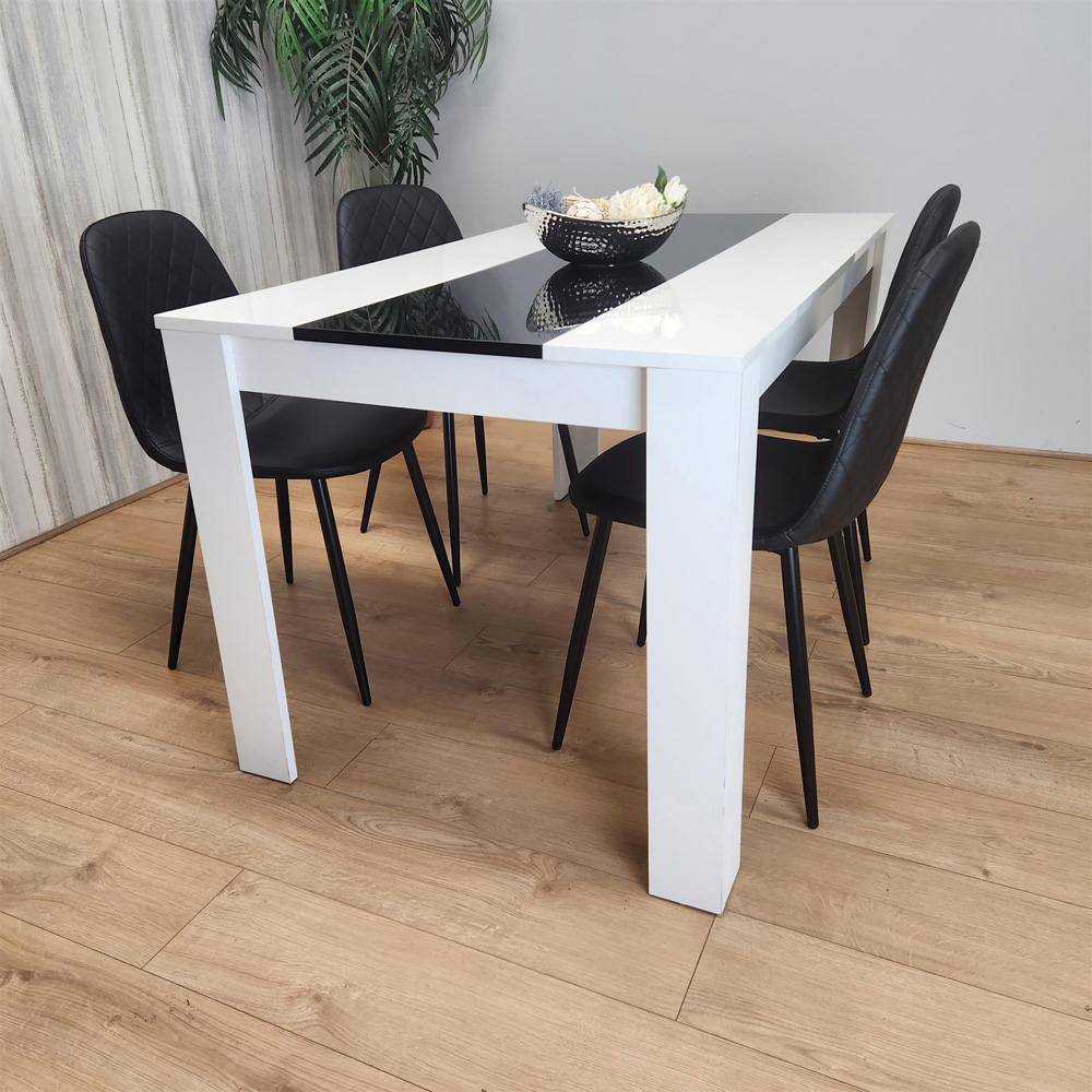 Portland Leather and Wood 4 Seater Dining Set White and Black Image 3