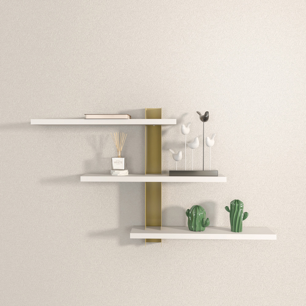 Decorotika Mita 3 Tier White and Gold Wall Mounted Shelf Image 8