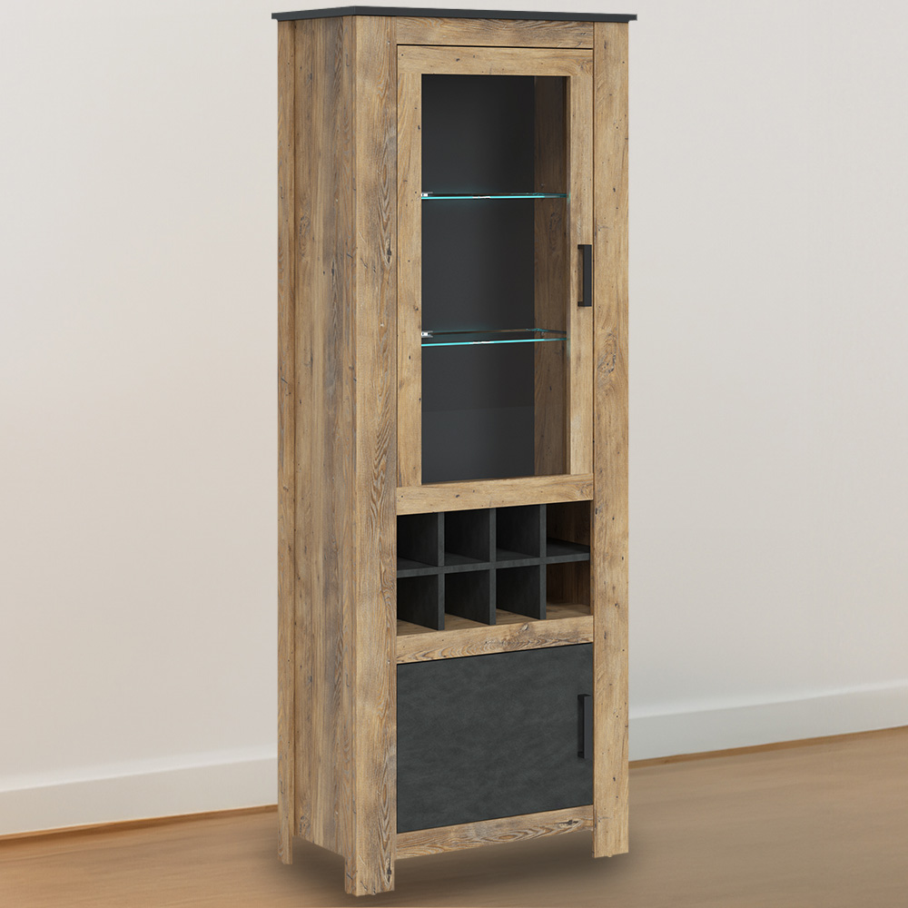 Florence 2 Door Chestnut and Matera Grey Display Cabinet with Wine Rack Image 1