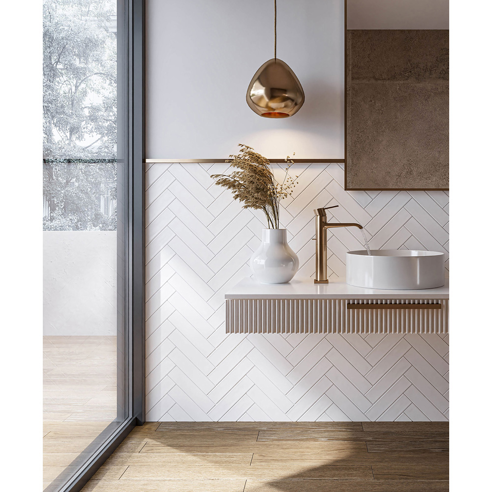 Top Ceramics Matt White Satin Flat Bumpy Metro Ceramic Wall Tile 300 x 75mm Image 5