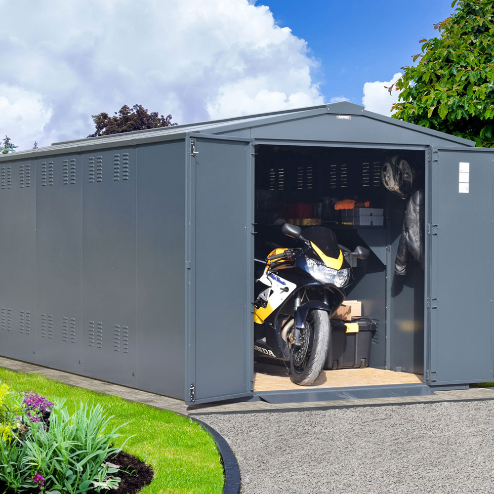 Asgard Gladiator 7 x 18ft Double Door Cream High Security Apex Motorcycle Garage Image 2