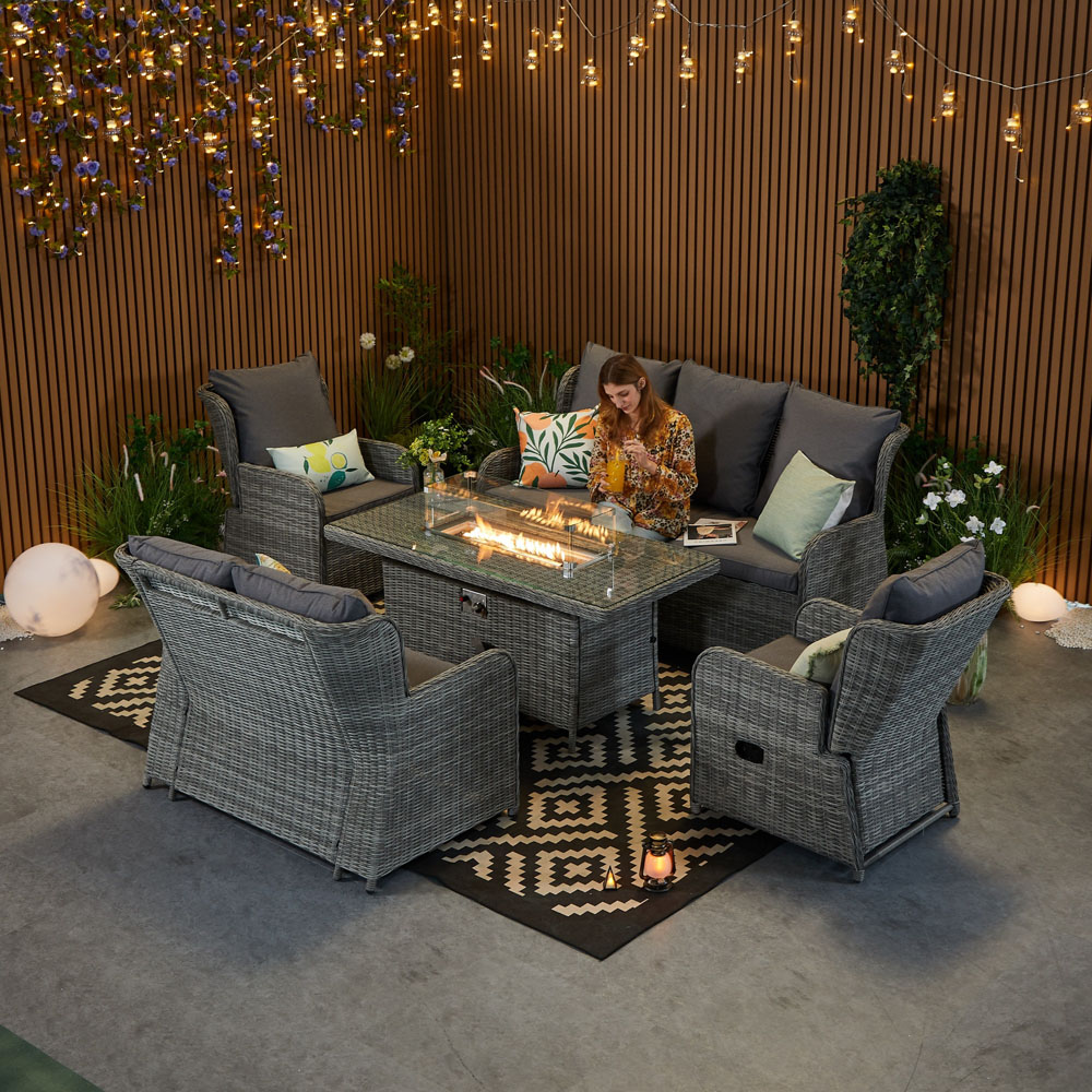 Furniture One 7 Seater Rattan Garden Furniture with Fire Pit Table Image 4