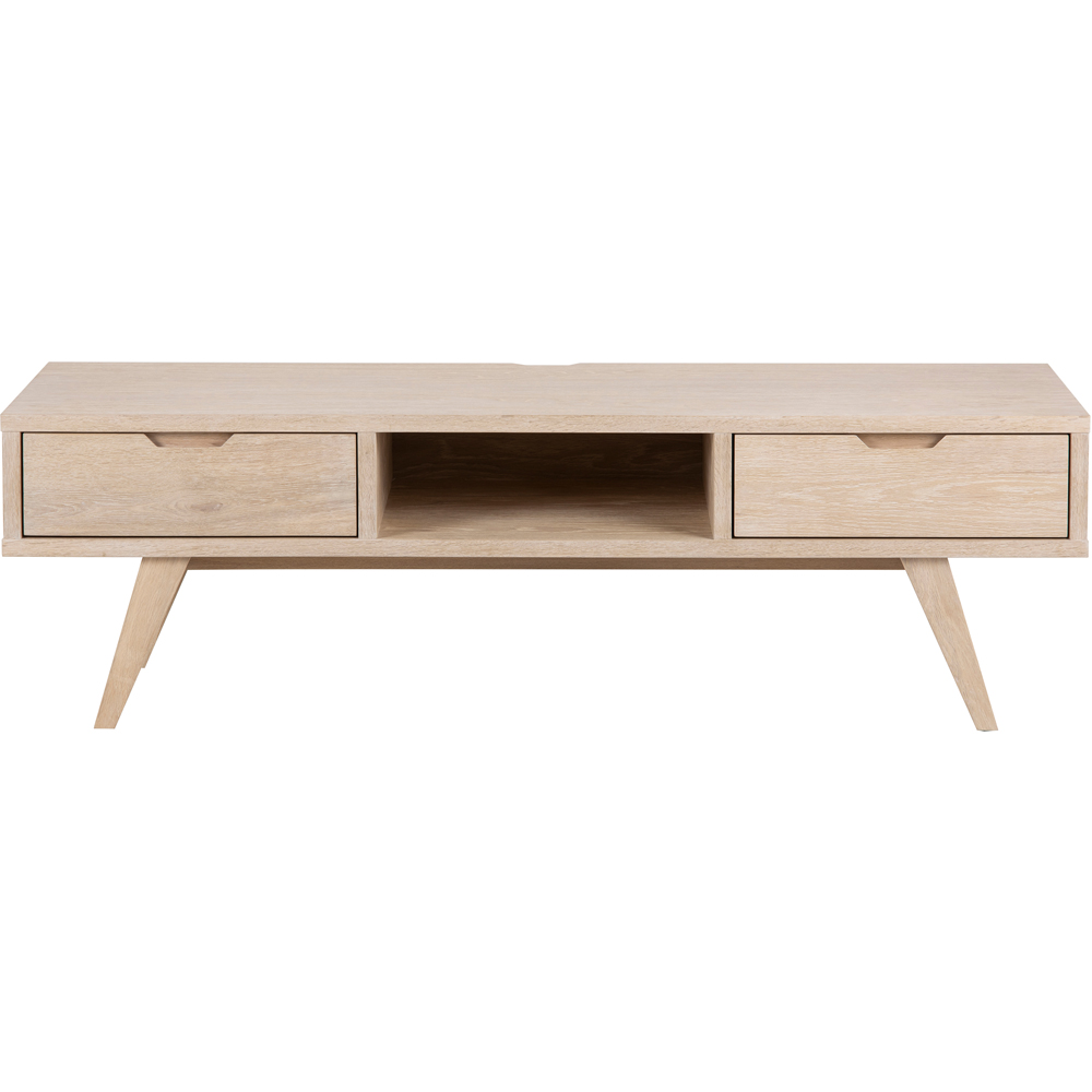 Florence A Line 2 Drawer Single Shelf White Oak TV Unit Image 3