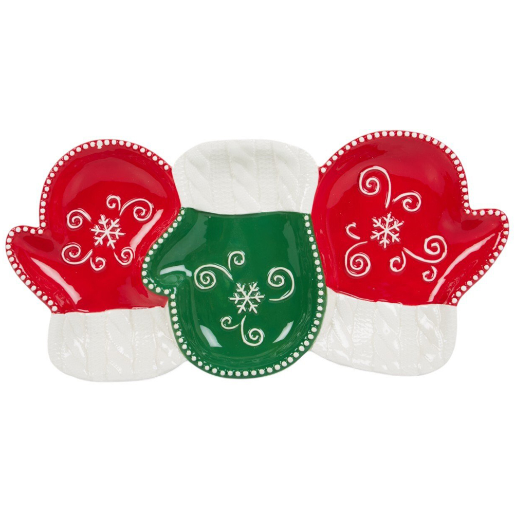 Snowflake Mitten Serving Dish Red Image 1