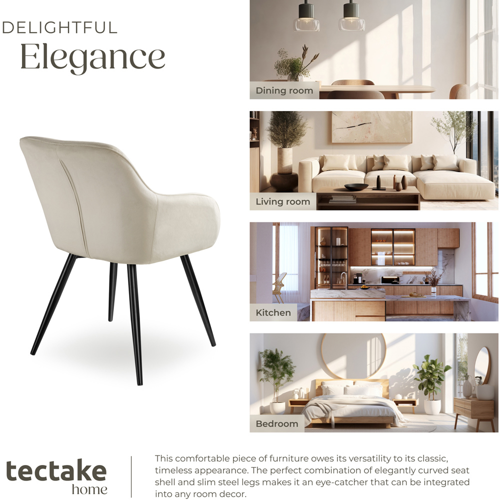 tectake Marilyn Set of 2 Cream and Black Velvet Look Padded Dining Chairs Image 6