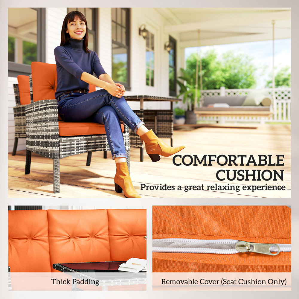 Outsunny Orange 7 Seater PE Rattan Garden Lounge Set with Cushion Image 7