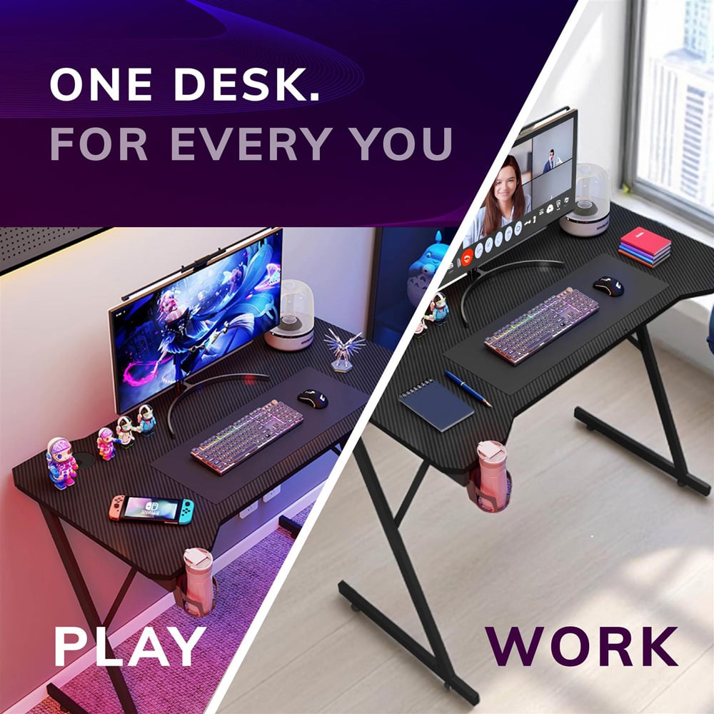 House of Home Carbon Fibre Top Gaming Desk Black Image 5